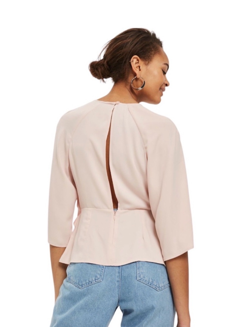Topshop Blush Pink Tie-Front Women's Top w/ Front & Back Keyhole Cutouts Size 6